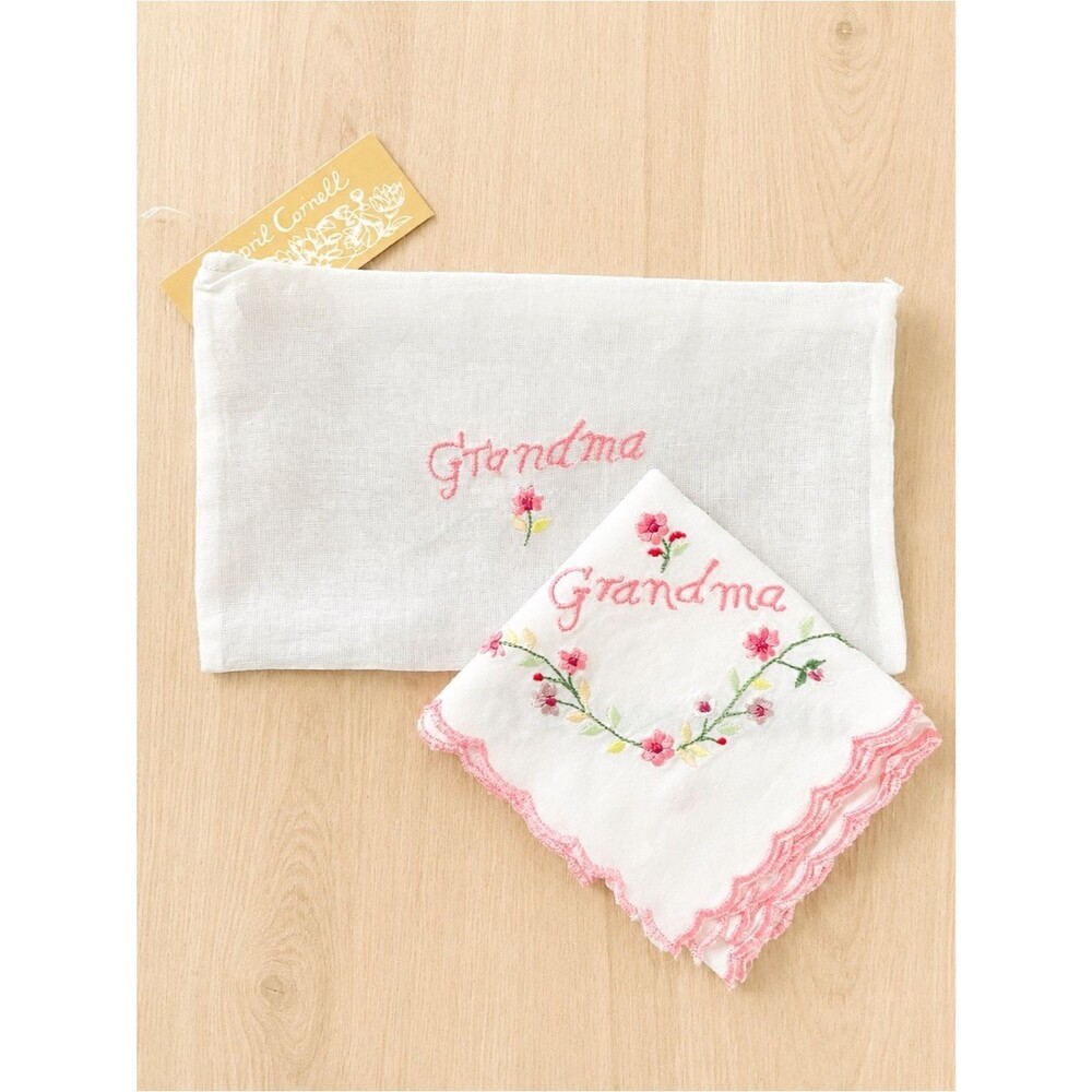NWT April Cornell Grandma Nana Granny Embroidered Handkerchief Floral Vintage